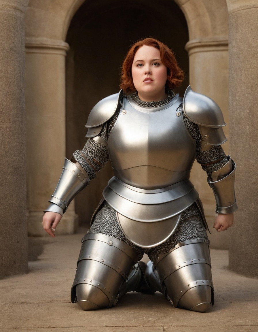 joan of arc, medieval, armor, humorous, illustration, fat