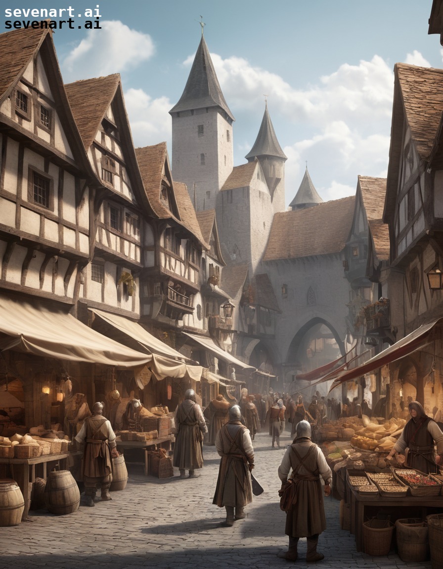 medieval, marketplace, merchants, peasants, trading, middle ages