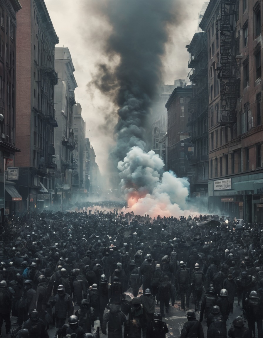 tear gas, protest, crowded street, urban unrest, war, usa