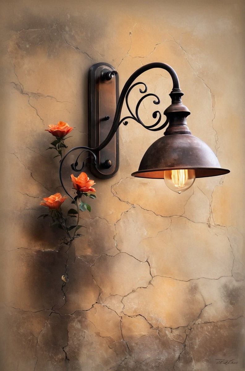 dreamup, vintage, brown, iron, light, lightfixture, mutedcolors, blackiron, ai_art