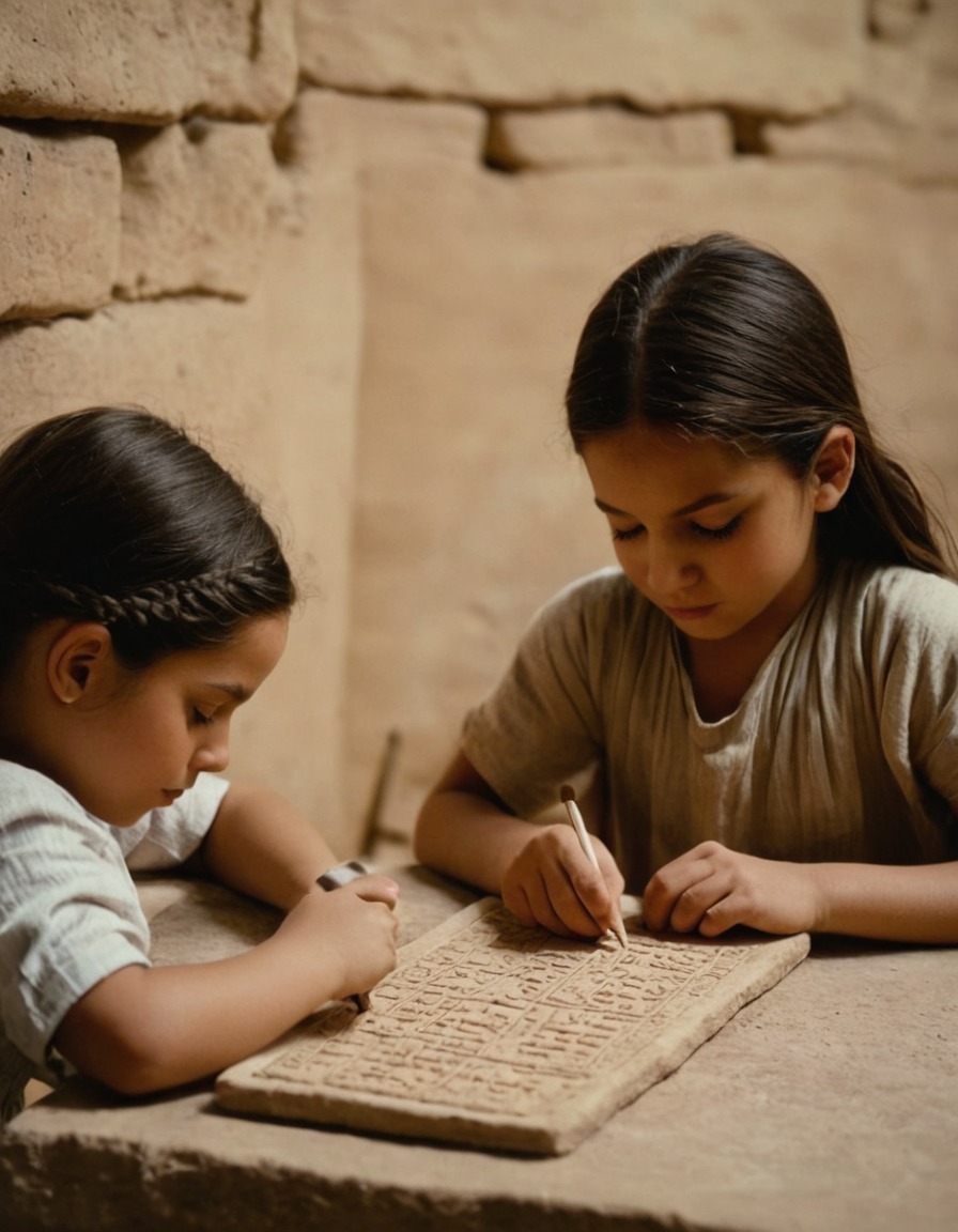 ancient sumeria, children, education, clay tablets, writing, school, 1800 bc