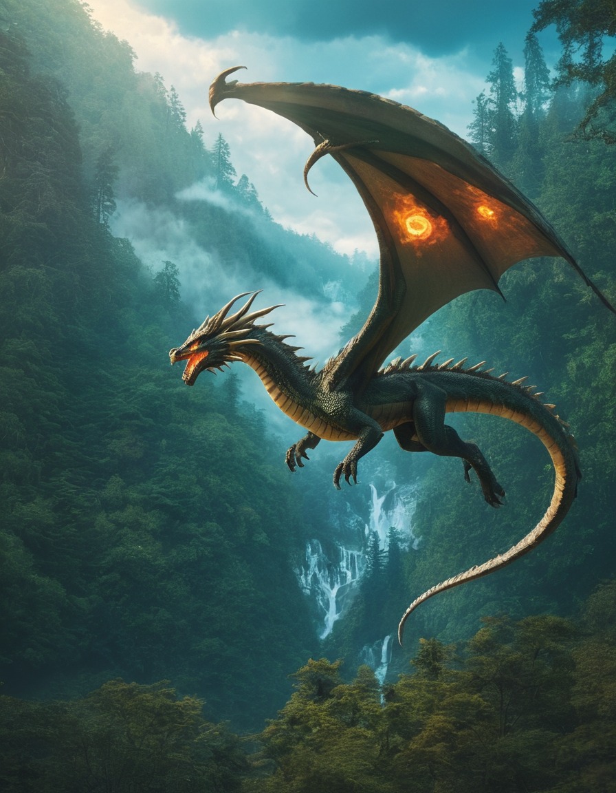 fantasy, dragon, forest, majestic, mythical