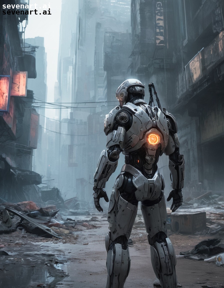 cyborg, exploration, post-apocalyptic, city, futuristic, future