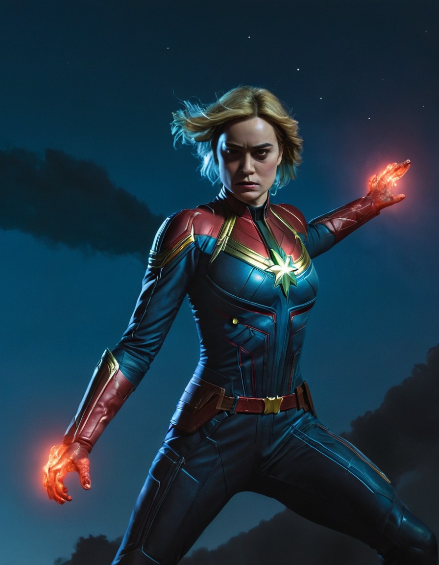 fantasy, captain marvel, zombie, night sky, marvel