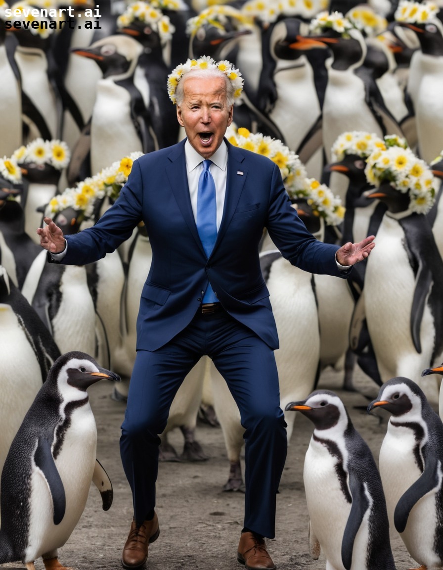 joe biden, flower crown, dancing, penguins, fun, usa