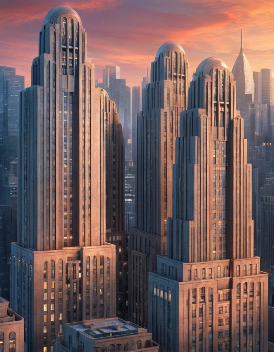 cityscape, skyscrapers, art deco, architecture