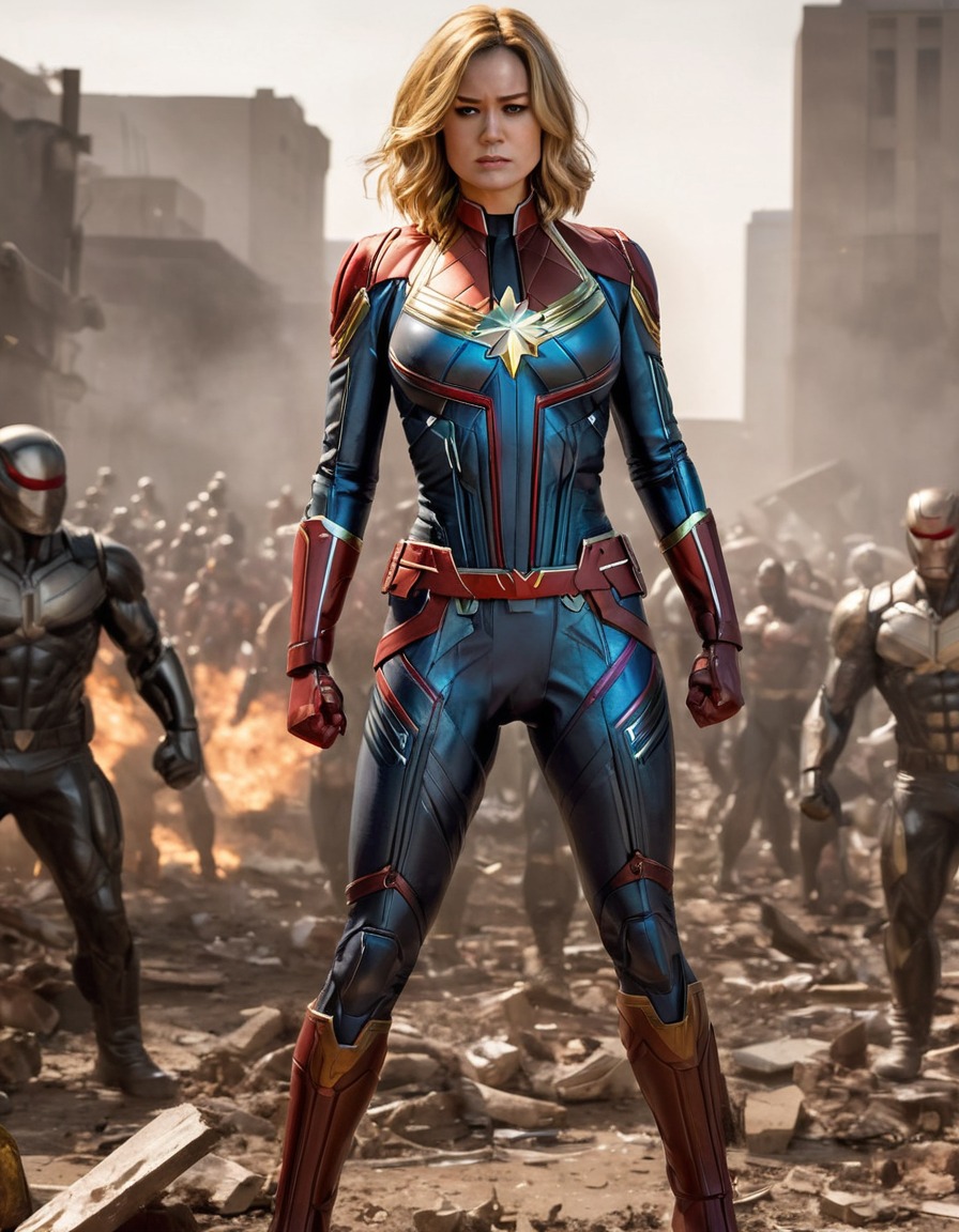 captain marvel, superhero, marvel comics, battle, standing proudly, ripped clothes