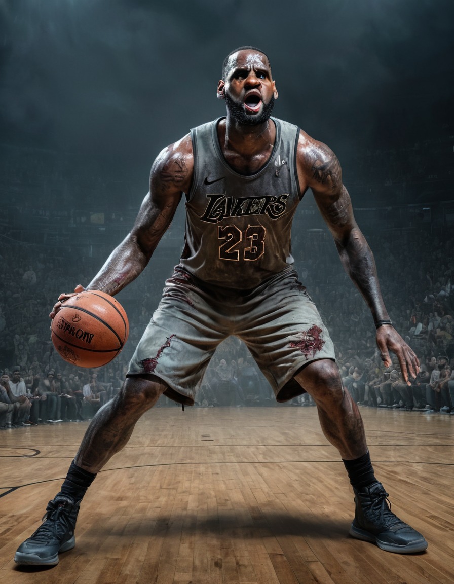 lebron james, zombie, basketball, post-apocalyptic, arena, celebrities