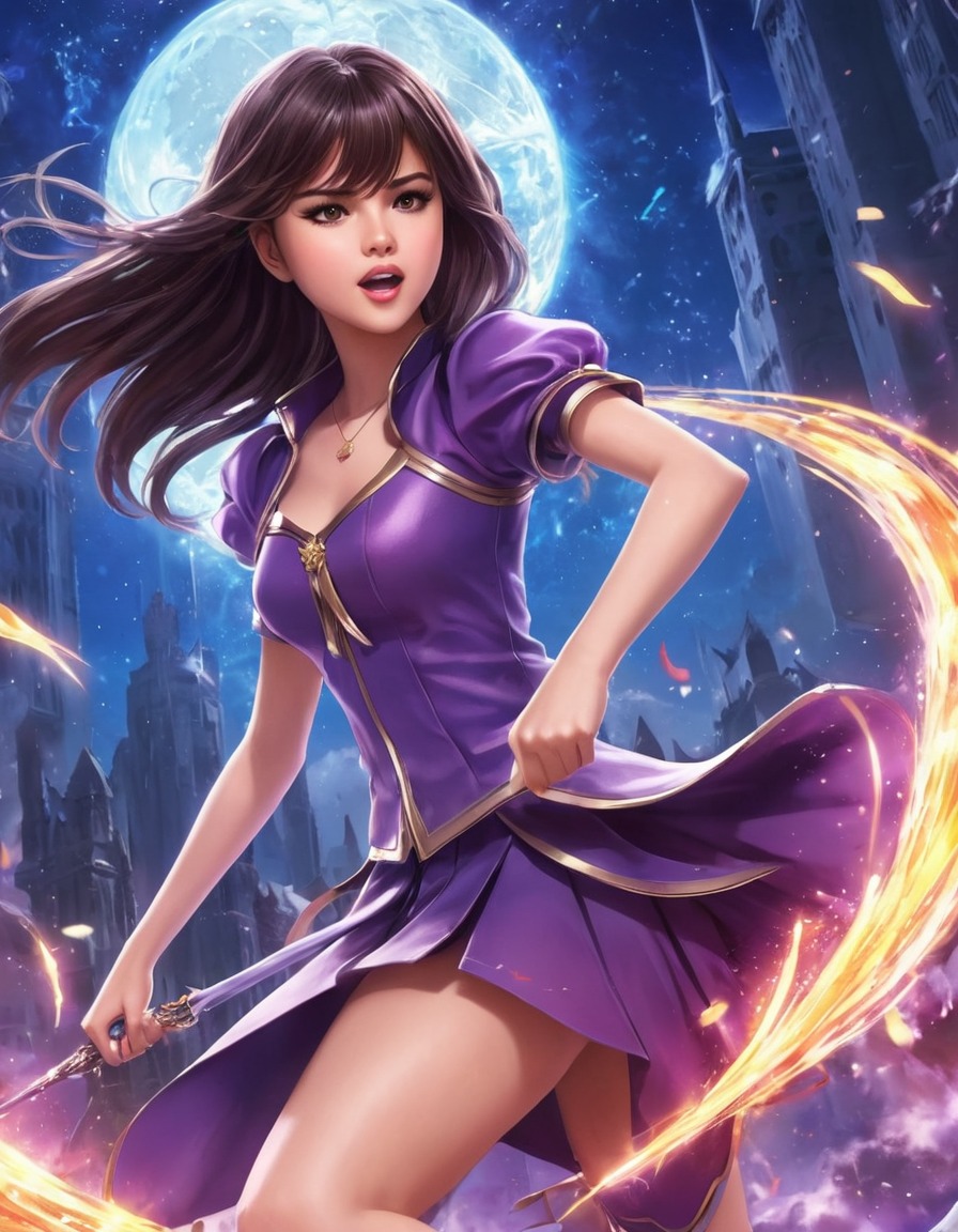 anime, selena gomez, magical battle, fantasy, pop culture