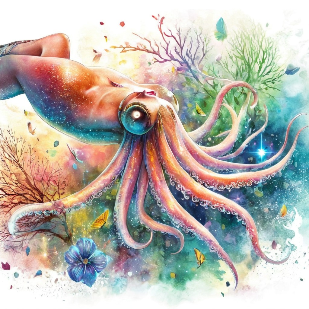 animal, sea, copilot, coralreef, dalle3, squid, aiart