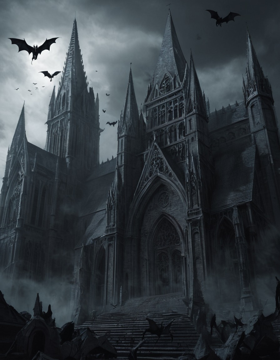 architecture, gothic, cathedral, gargoyles, sinister, underground, dark