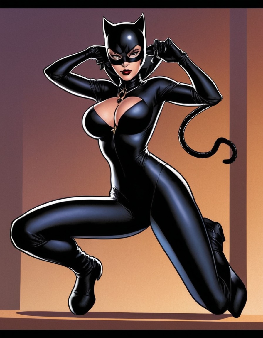 catwoman, dc comics, superhero, seductive, pounce, sexy, painted