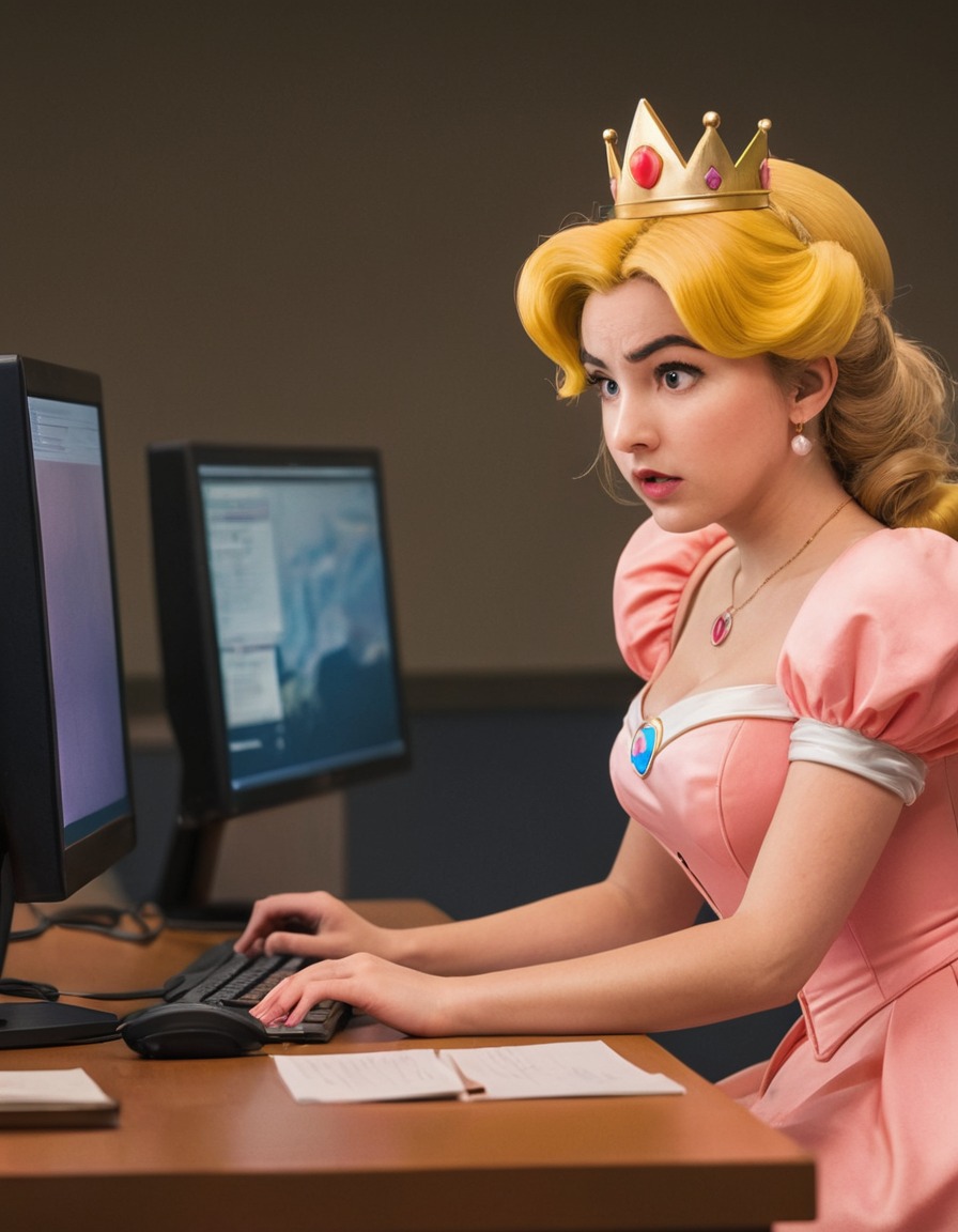 princess peach, video games, computer, worried, stress, games, girls from games