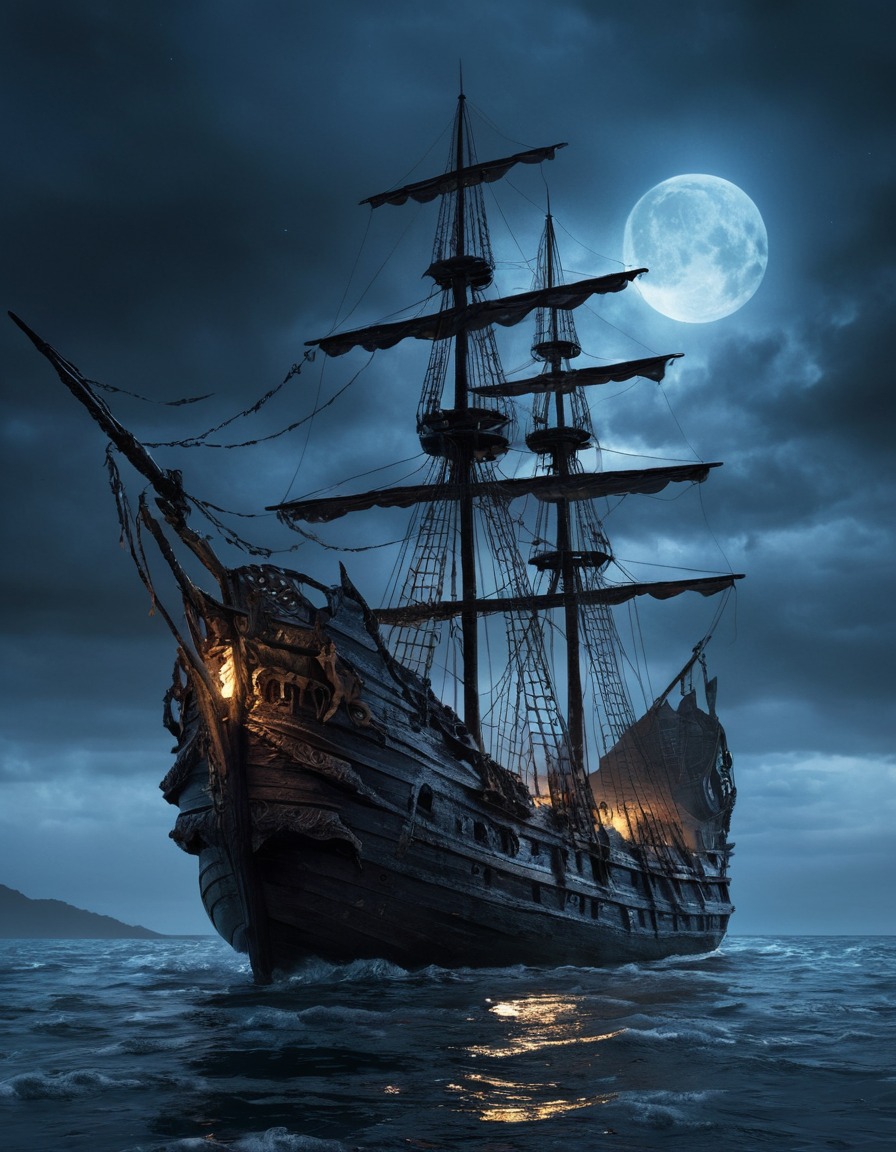 haunted, ship, sea, inky blackness, tattered sails, lovecraft, howard lovecraft