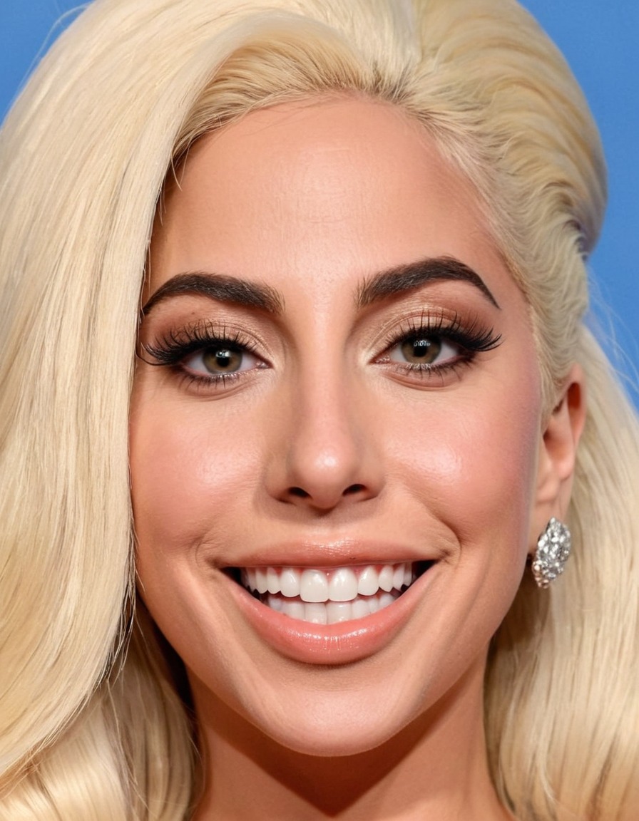 lady gaga, singer, big nose, huge smile, forehead, big eyes, bold features