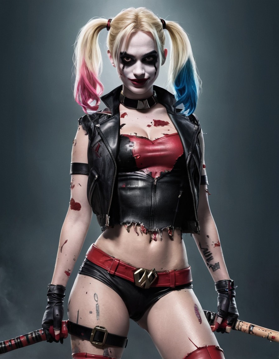 harley quinn, superhero, ripped clothes, dynamic pose