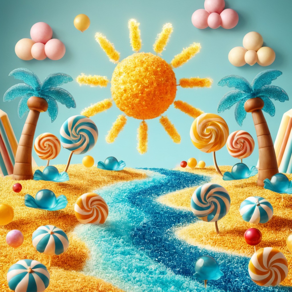 digitalart, wallpaper, beach, surreal, rainbow, digitalpainting, sea, decoration, candy