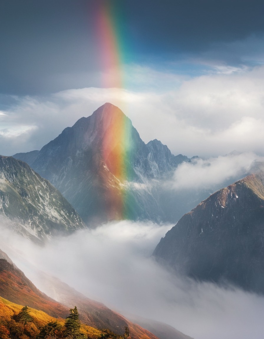 nature, mountains, mist, rainbow, scenic landscape