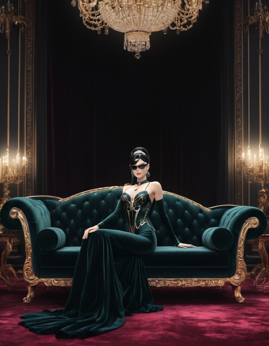 bayonetta, relaxing, luxurious, velvet sofa, elegant, games, girls from games