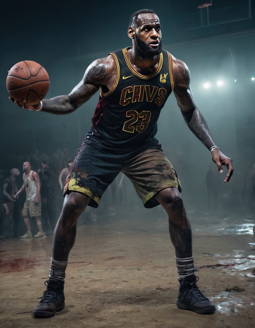 lebron james, zombie, basketball, post-apocalyptic, arena, celebrities