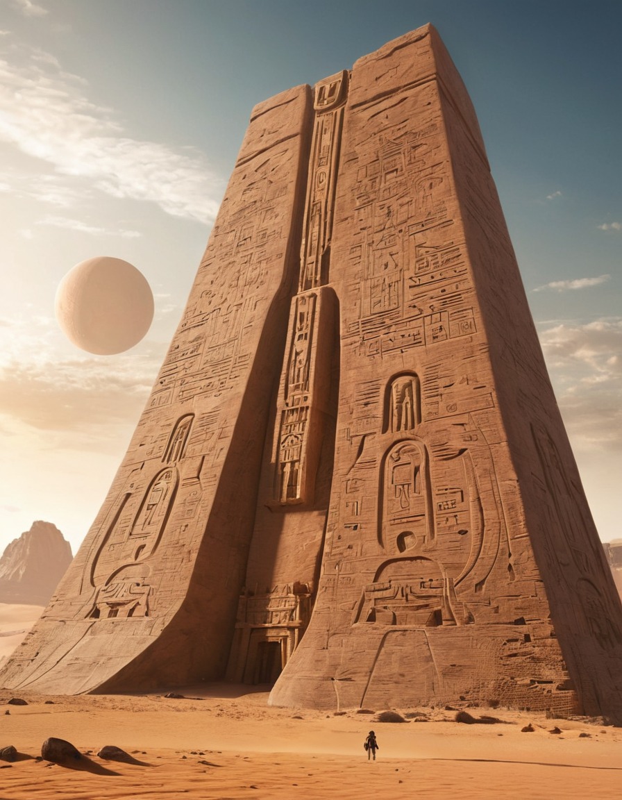 alien, ancient, colossal, desert, hieroglyphics, extraterrestrial, aliens