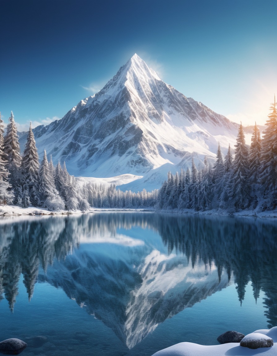 mountain, snow-capped, reflection, lake, nature, landscape