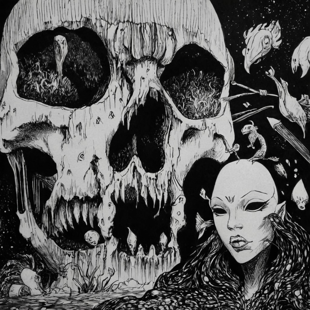 art, illustration, drawing, dark art, horror, fantasy, surreal, macabre, skull