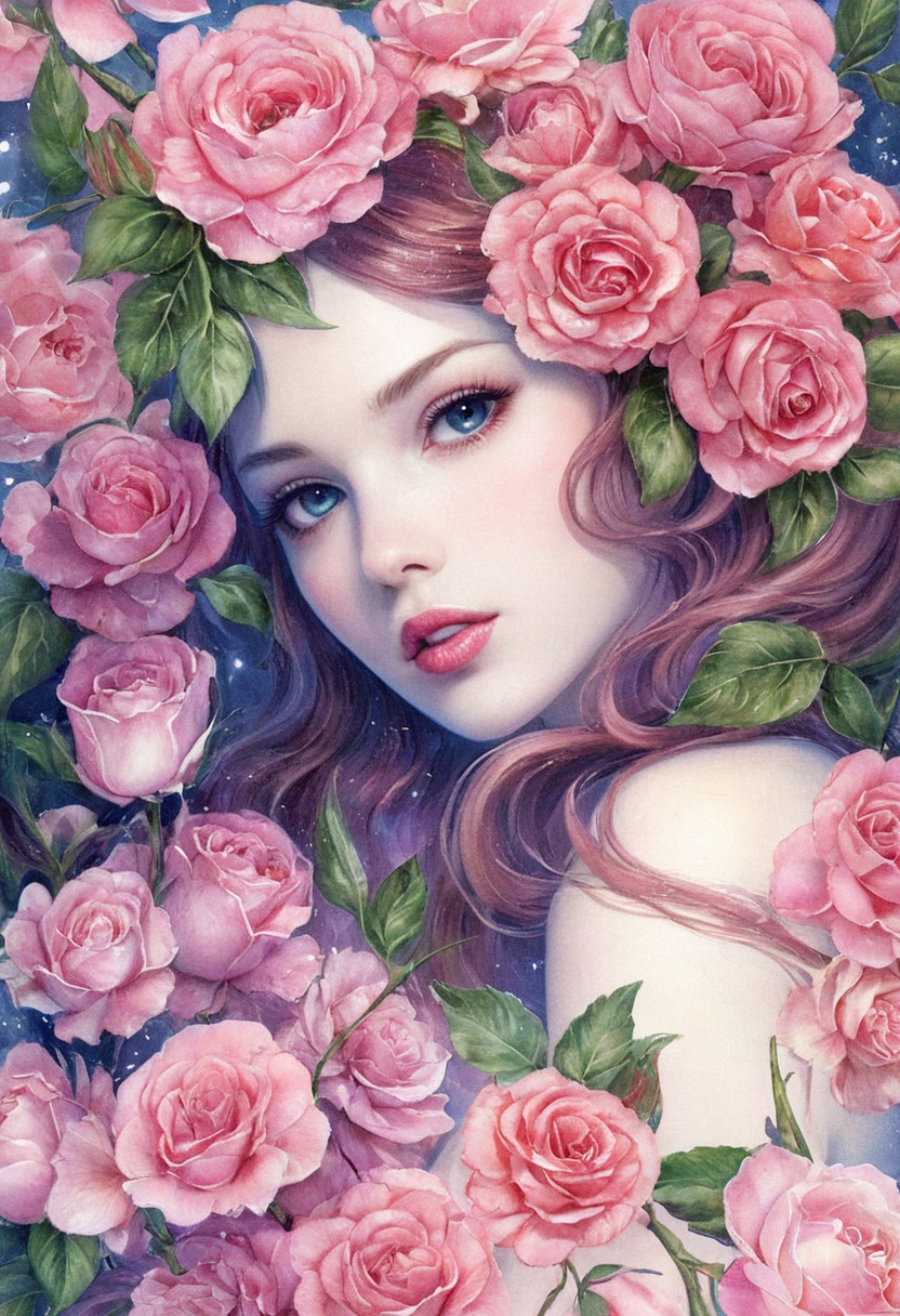 portrait, beauty, floral, traditionalart, portraitgirl, roses