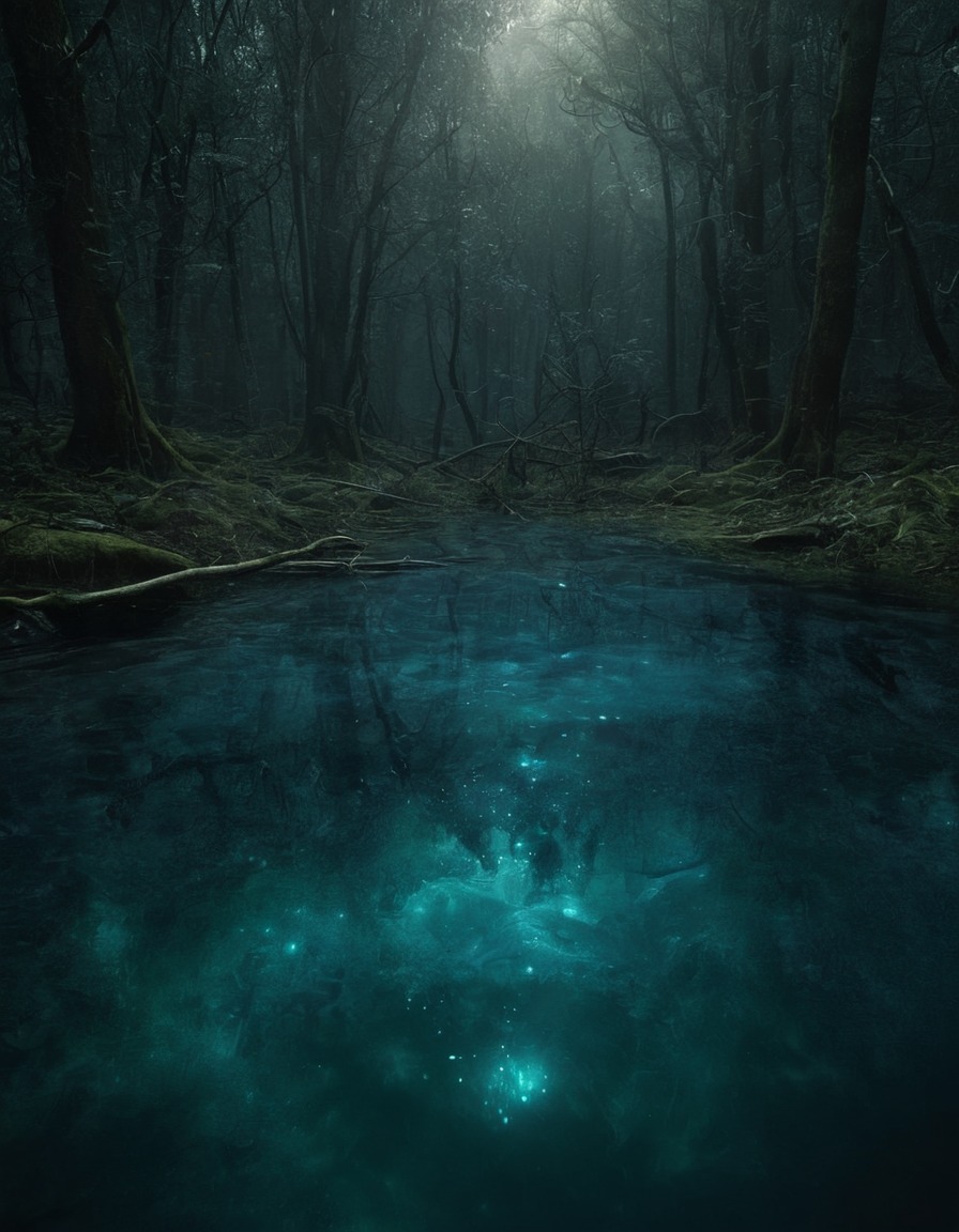 mystical, water, forest, hidden, clearing