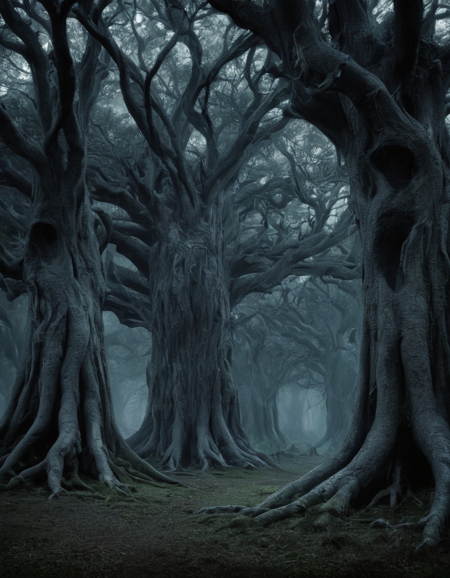 mystical, ancient trees, whispering secrets, nature, magic, mystery