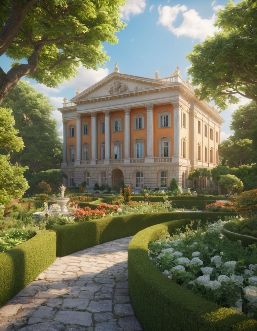 neoclassical building, architecture, garden, neoclassicism, outdoors