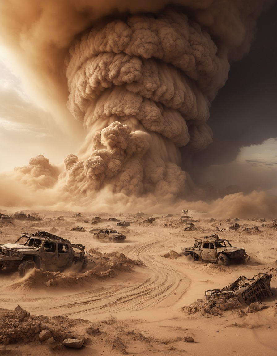 sandstorm, disaster, destruction, landscape, chaos, mad max