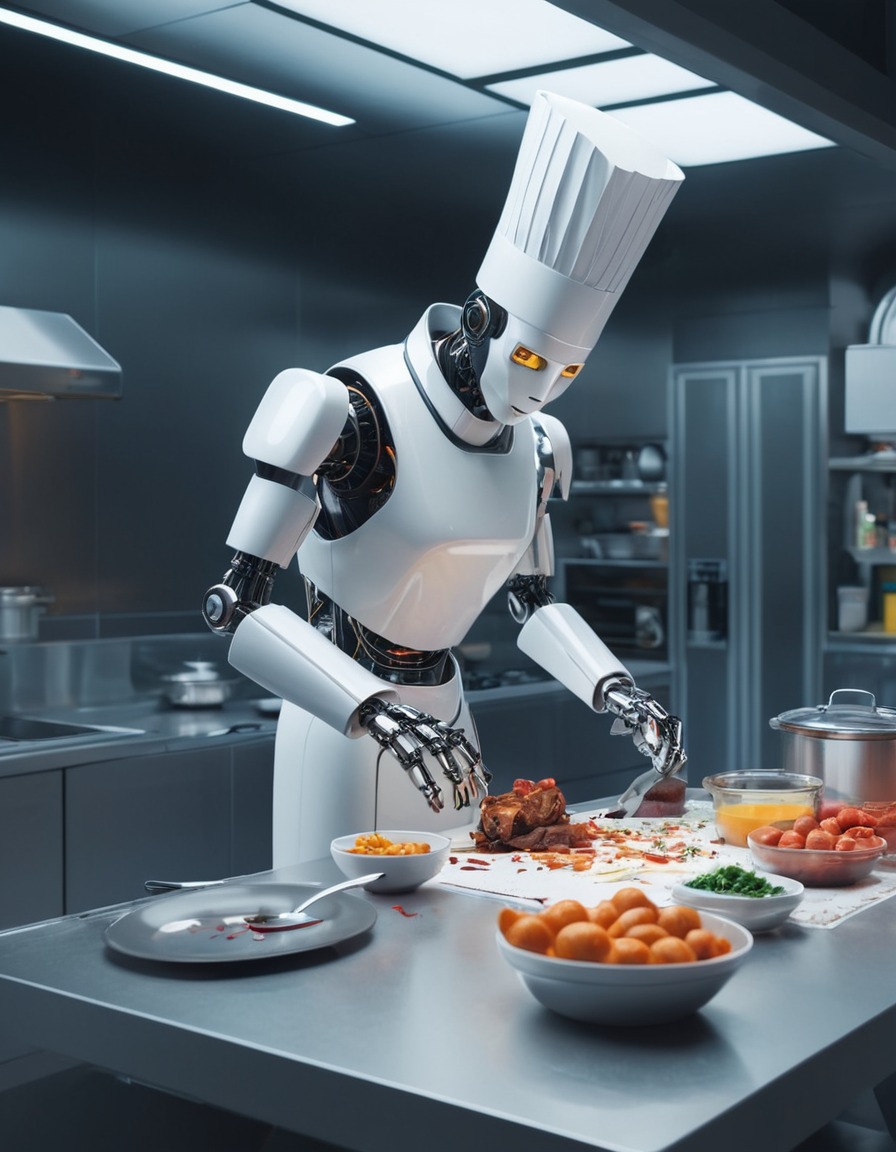 robot, chef, futuristic, kitchen, meal, robots