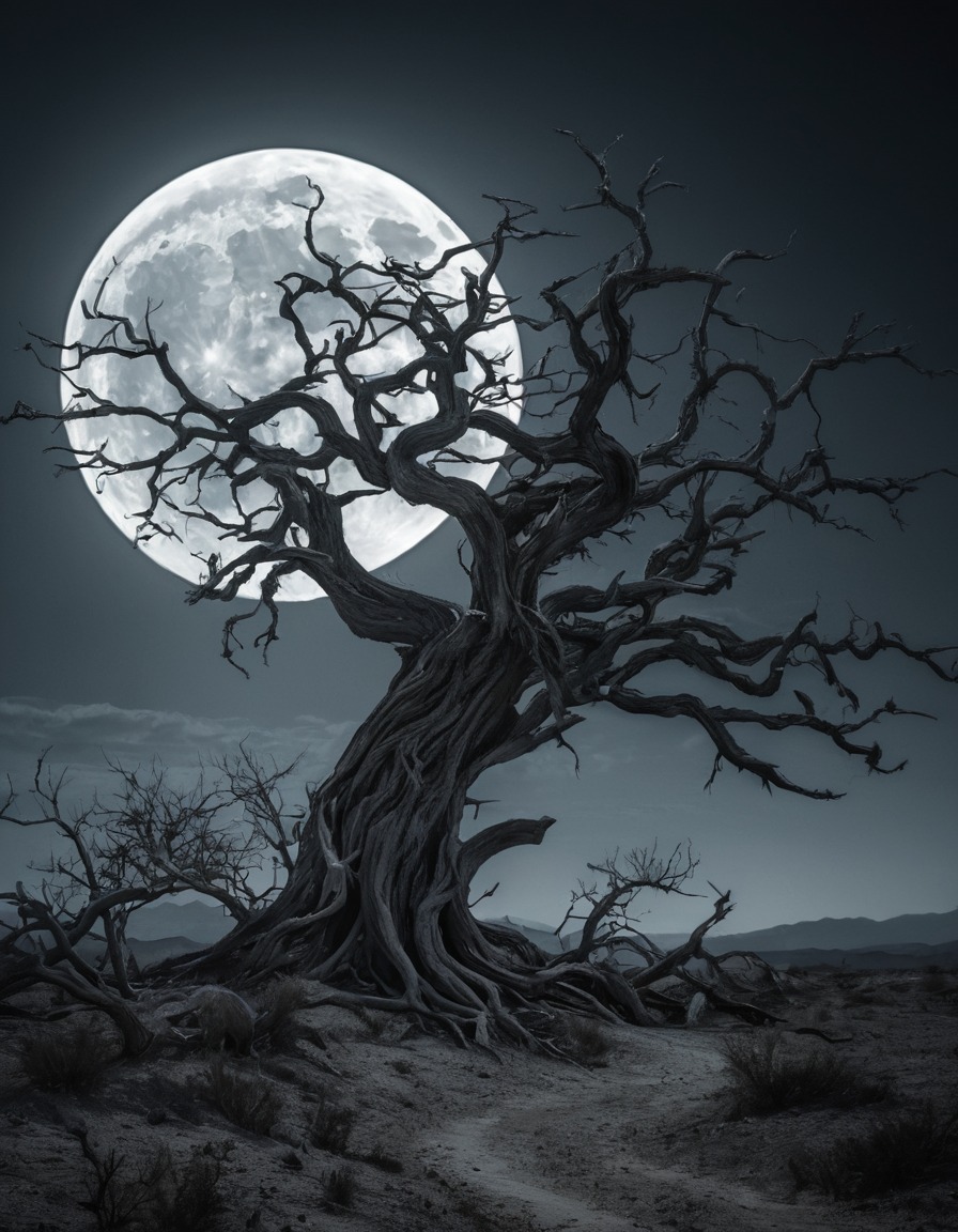 nature, tree, silhouette, full moon, desolate landscape, gothic, underground, dark