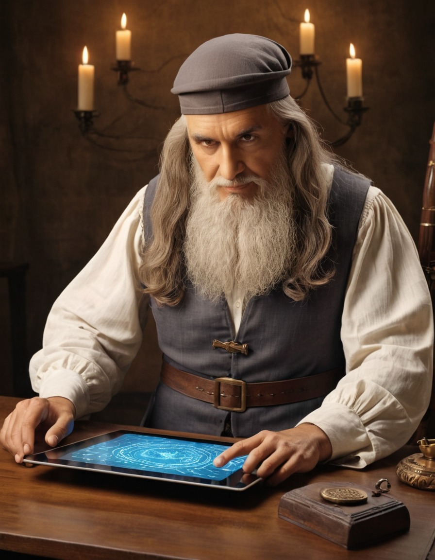 leonardo da vinci, tablet, futuristic, inventions