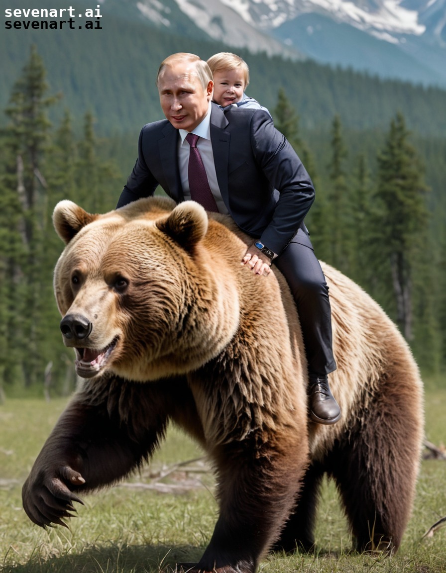 humorous, surreal, political satire, odd couple, playful, putin, russia, russian president