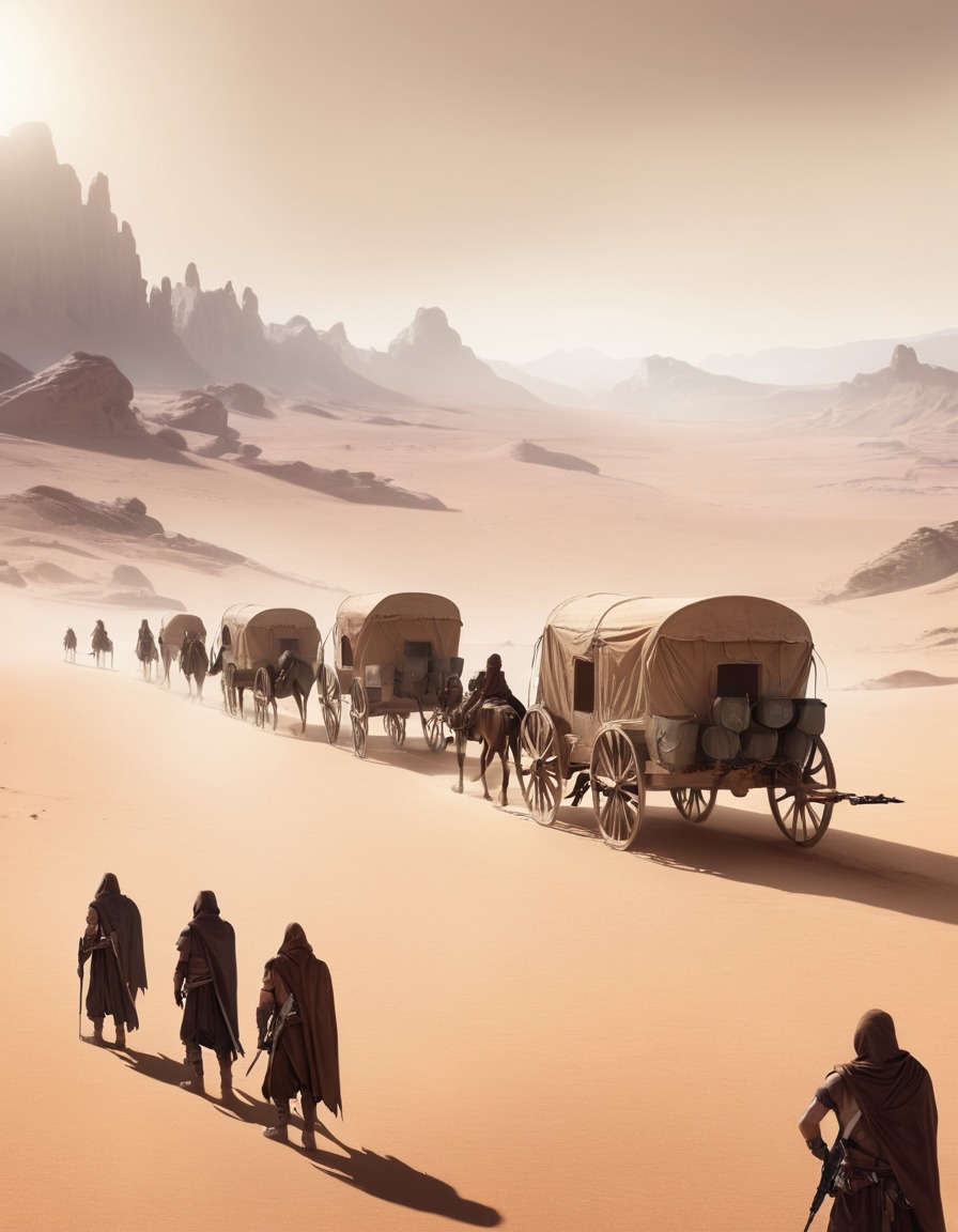 desert, caravan, traders, guards, mercenaries, fallout, games, tv shows