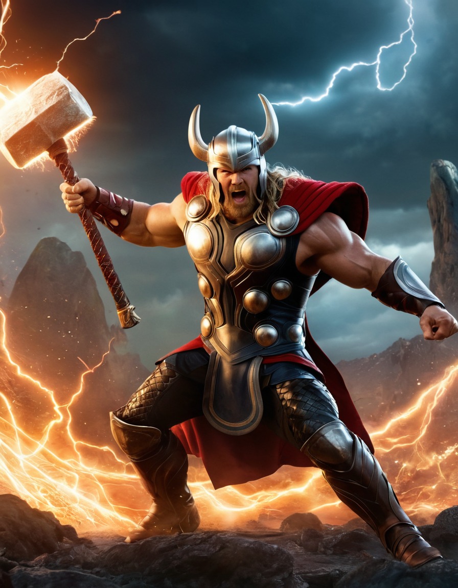 thor, epic, fight scene, monsters, norse mythology, mjölnir, asgard