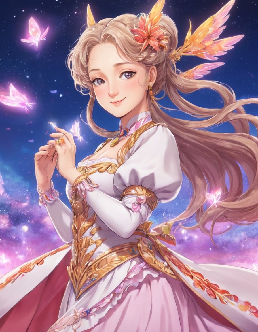 meryl streep, magical girl, anime, fantasy, vibrant 