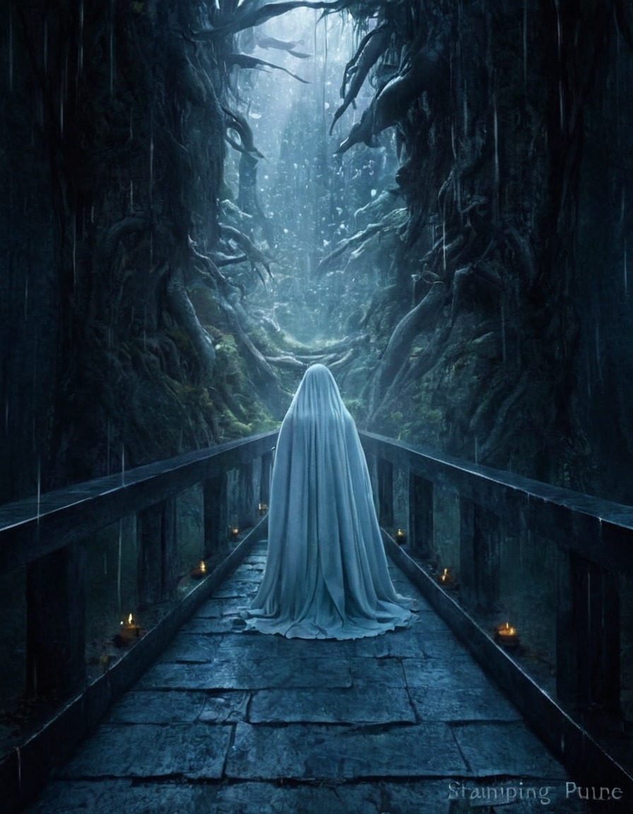 art, illustration, painting, dark art, horror, fantasy, macabre, ghost, trees, forest