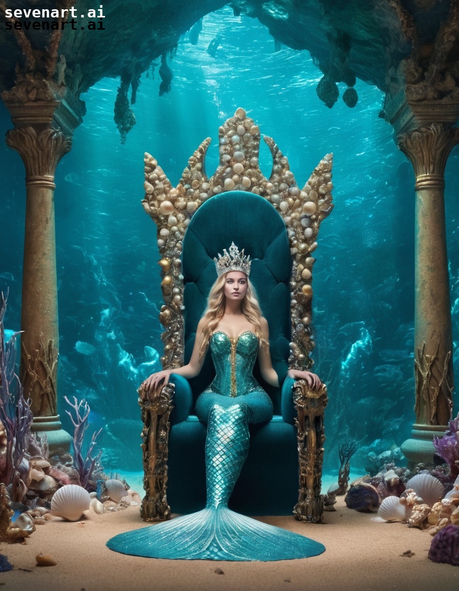 fantasy, mermaid, royalty, underwater, throne