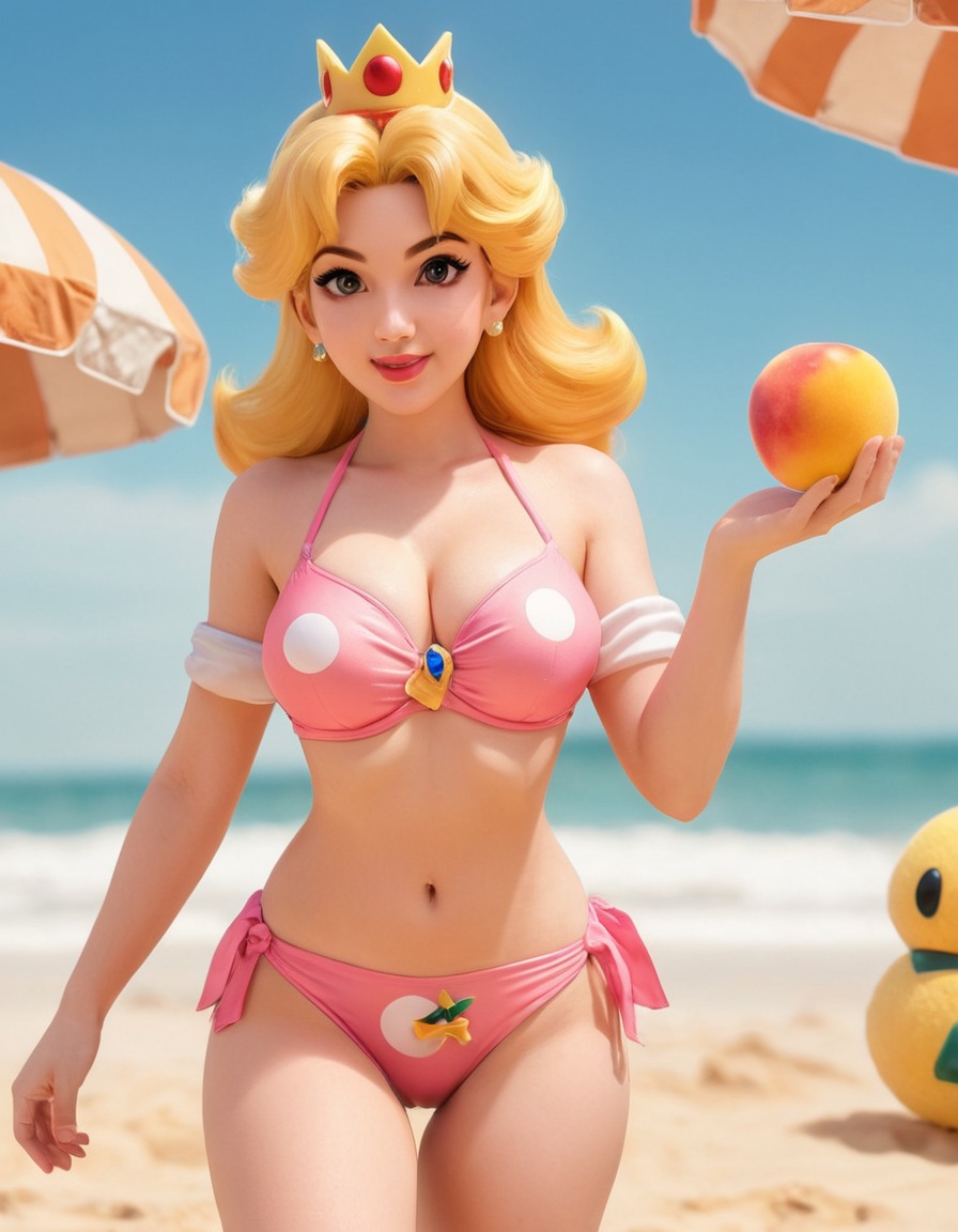 princess peach, super mario bros, beach, bikini, relaxation, games, girls from games