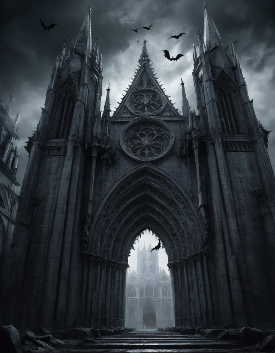 architecture, gothic, cathedral, gargoyles, religious building, underground, dark