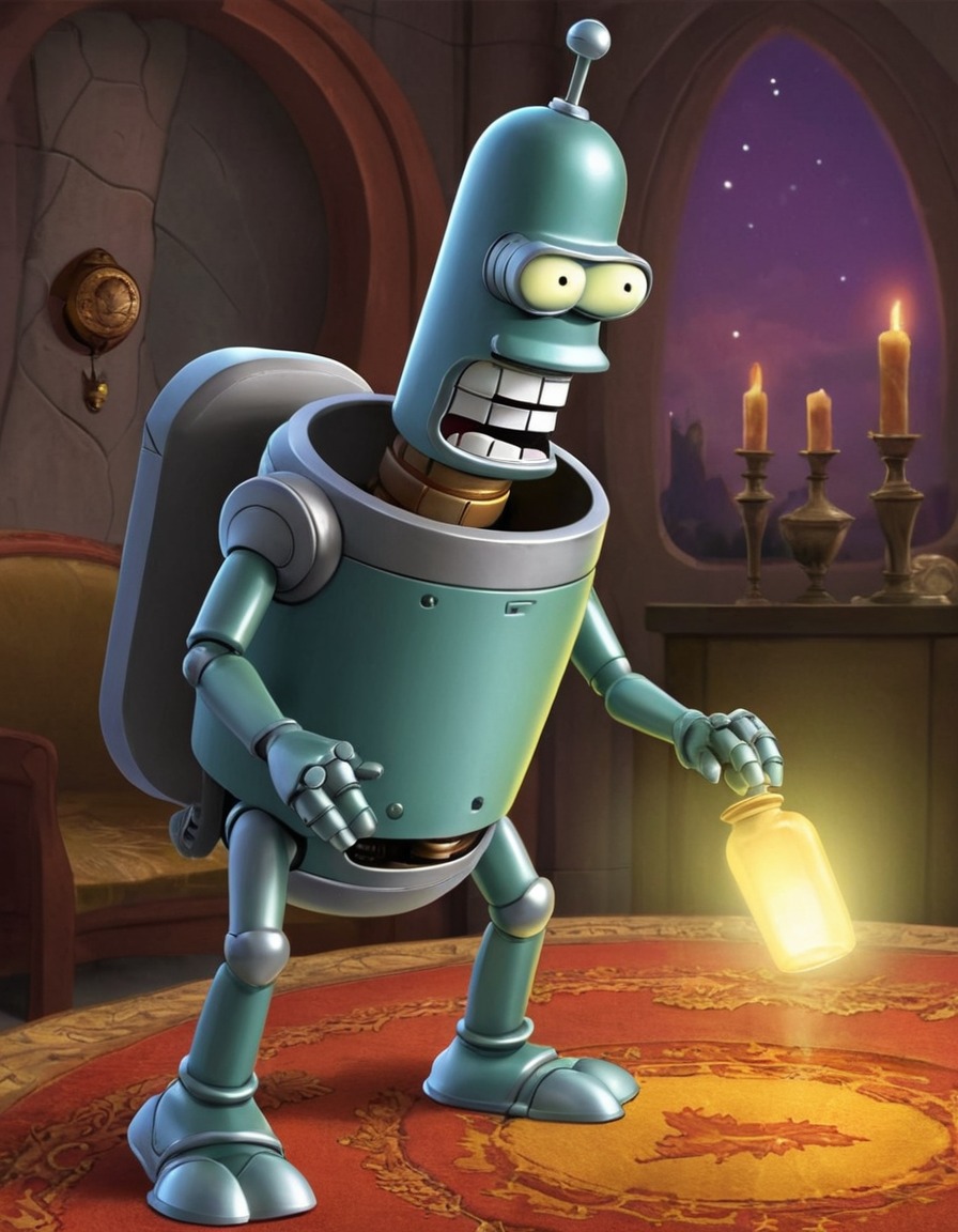 futurama, bender, robot, theft, humor, valuable artifact, robots, games, movies