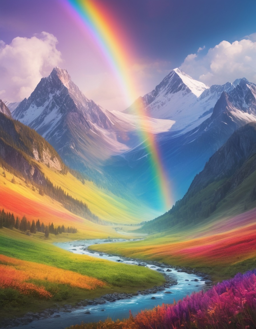 nature, landscape, rainbow, mountains, scenic