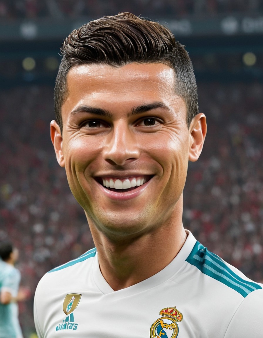 cristiano ronaldo, caricature, big head, smile, crazy, portuguese, soccer player