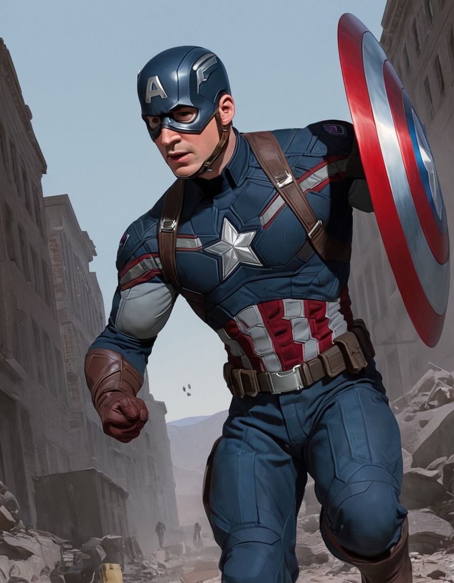 captain america, marvel, civil war, superhero, action, painting, movie scene