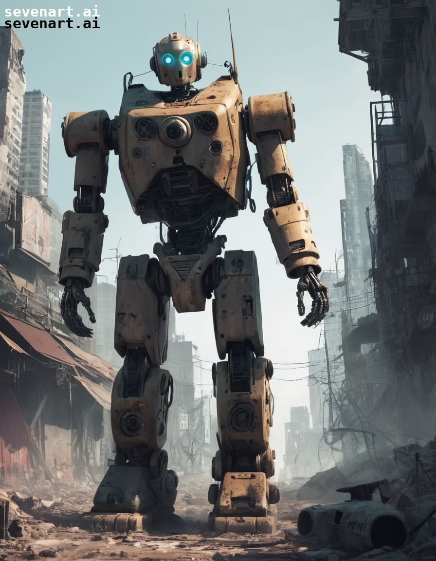 robot, exploration, post-apocalyptic, cityscape, technology, robots