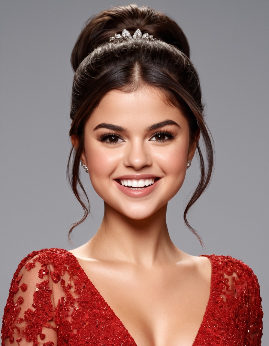 selena gomez, caricature, big head, crazy smile