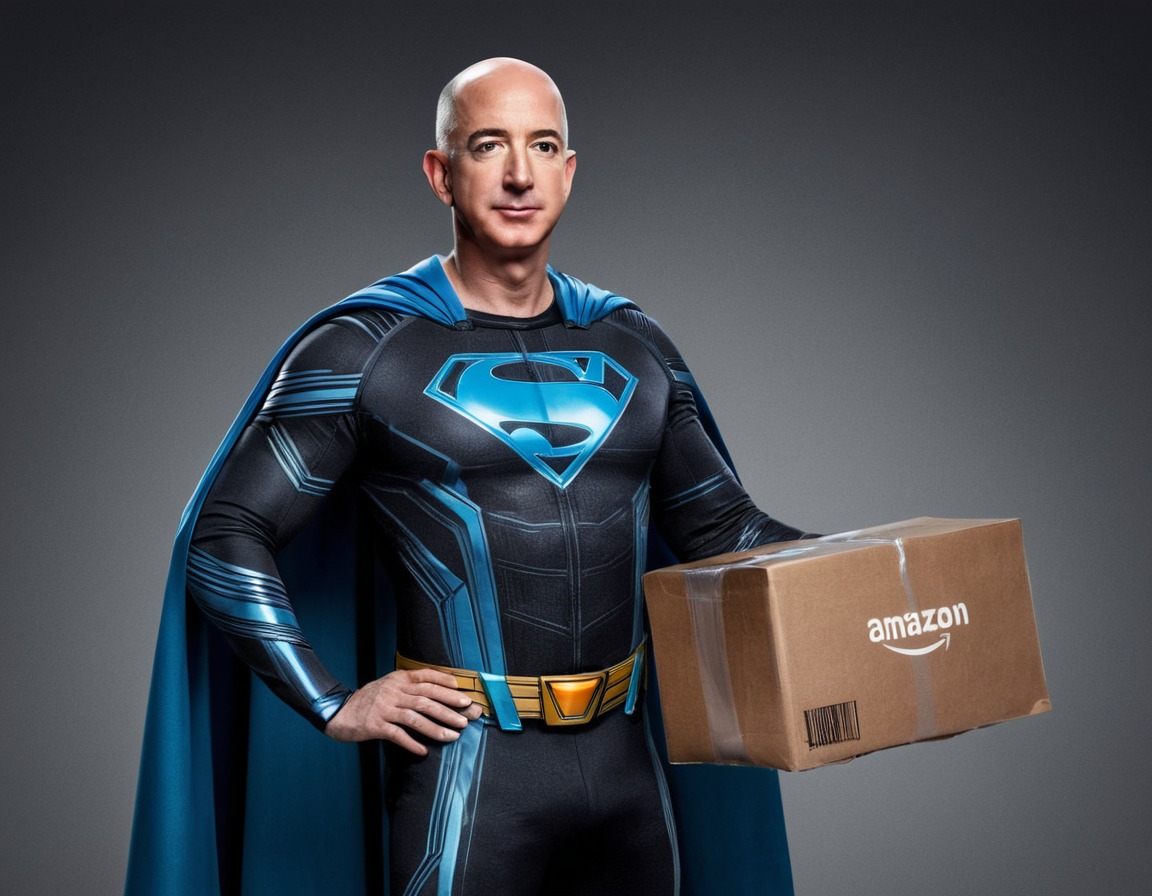 jeff bezos, superhero, costume, cape, amazon